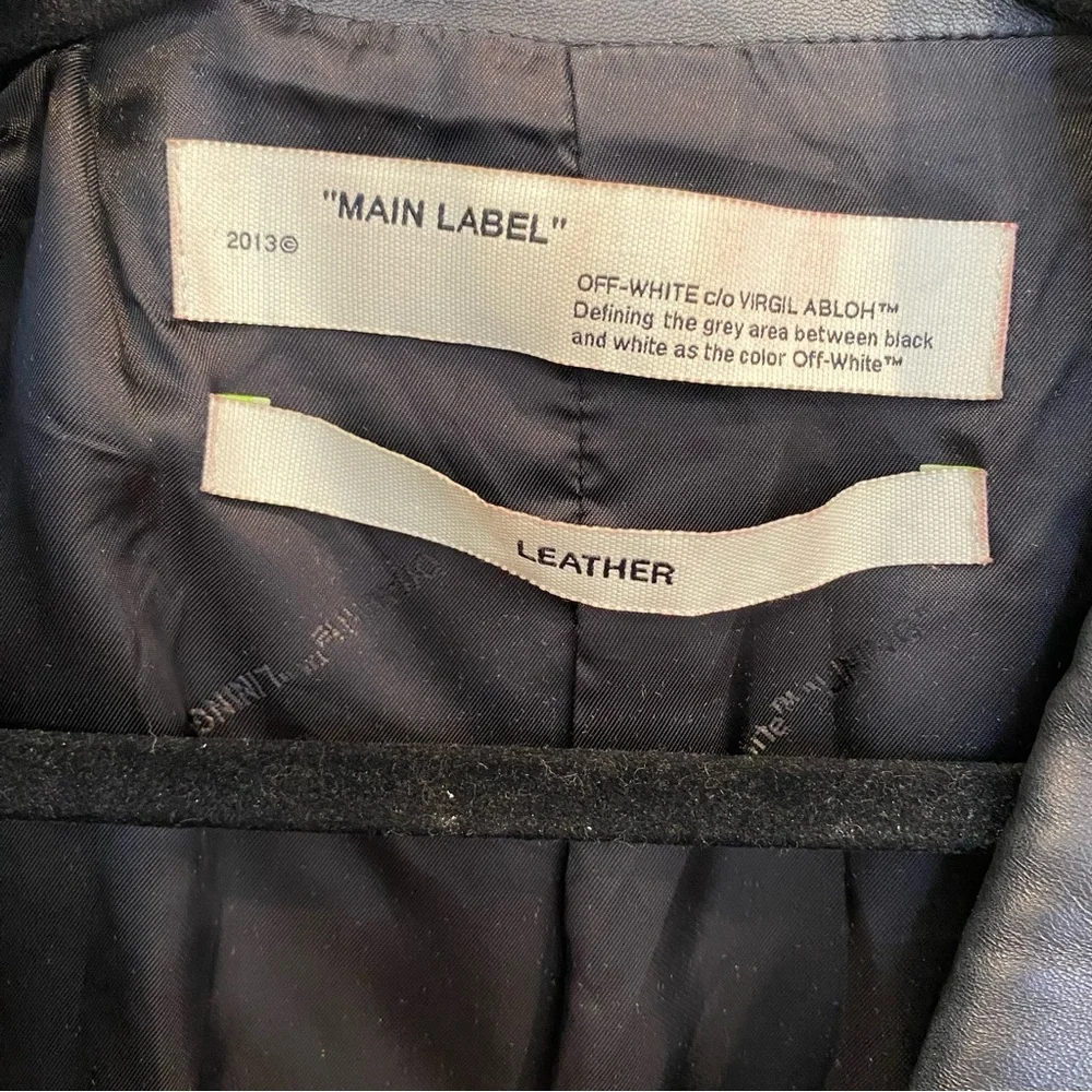 Off-White Virgil Abloh Black Leather Jacket With Metallic Silver X Size 44